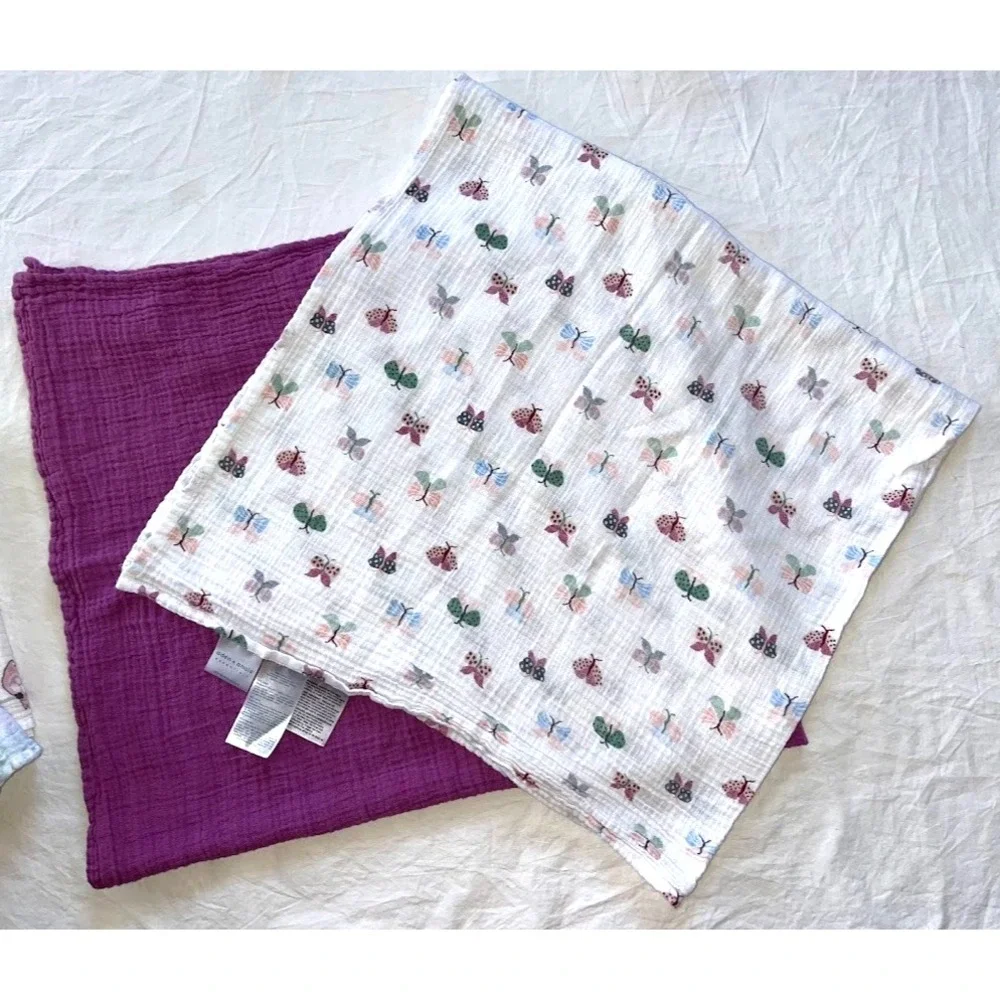 Aden Anais Swaddle Blanket Lot Girl 4pc Purple Butterfly Bird Cotton Mandala‎